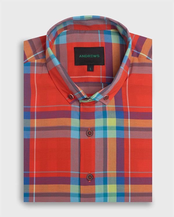 Camisa Casual twill - cuello button-down marga corta regular rojo