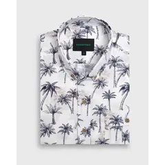 ANDREW'S TIES - Camisa Manga Corta Blanca con Estampado de Palmeras