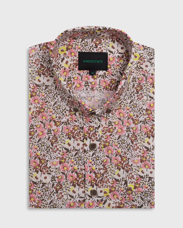 Camisa Casual - marga corta Estampado flores