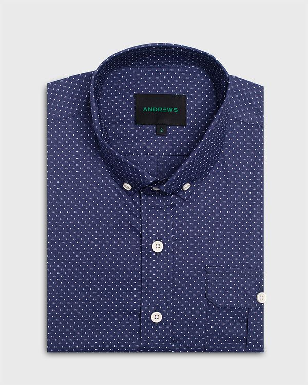 Camisa Manga Corta Azul Marino Con Detalle de Puntos