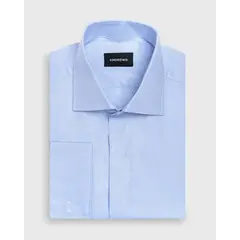Andrew'S Ties - Camisa Vestir dobby - Cuello Italiano puño doble uso regular azul