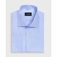 ANDREW'S TIES - Camisa Vestir dobby - Cuello Italiano puño doble uso regular azul