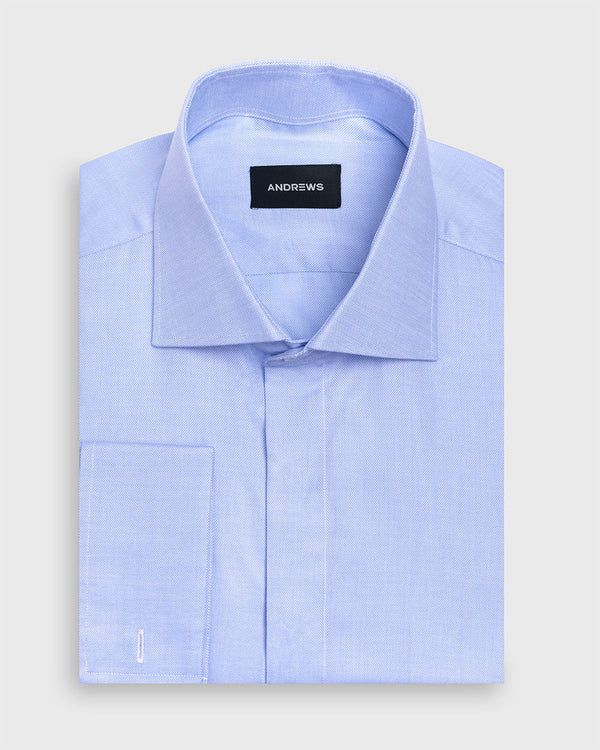 Camisa Vestir dobby - Cuello Italiano puño doble uso regular azul