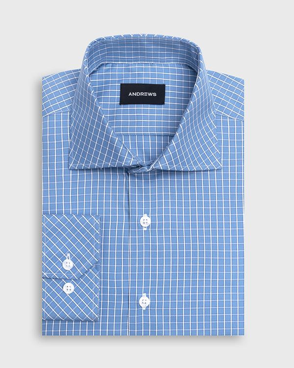 Camisa Vestir a Cuadros- Celeste
