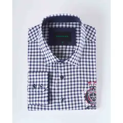 ANDREW'S TIES - Camisa Casual a Cuadros con Bordado - Azul