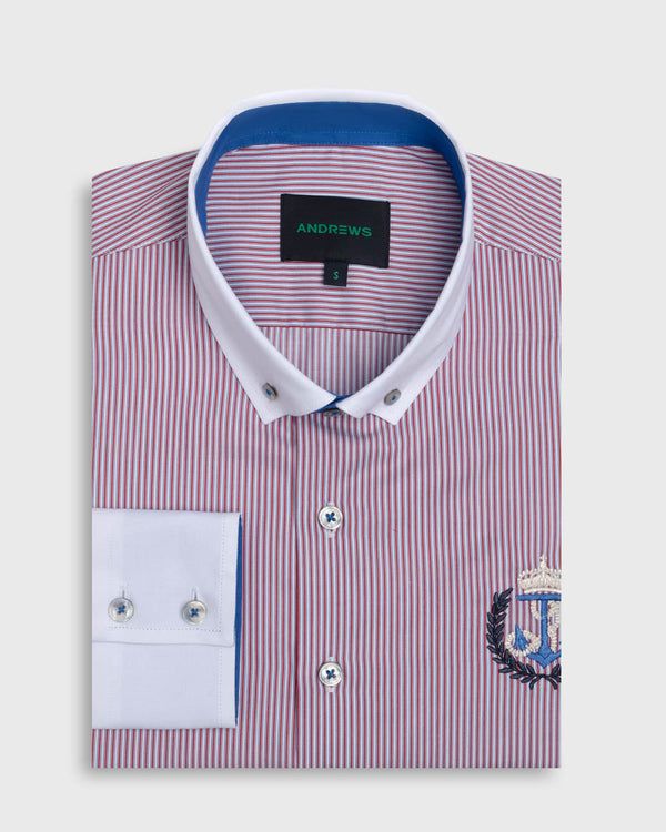 Camisa Casual- cuello button-down puño simple 2 botones rojo