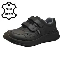 BRUNO KIDS - ZAPATILLA ESCOLAR UNISEX DE CUERO NEGRO VELCRO