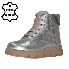 BRUNO KIDS - BOTÍN NIÑA DE CUERO PLATA CROCOX