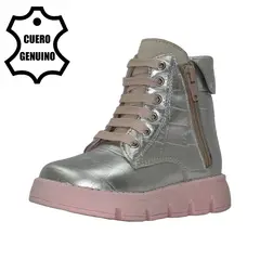 BRUNO KIDS - BOTÍN NIÑA DE CUERO PLATA CROCOX