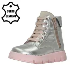 BRUNO KIDS - BOTÍN NIÑA DE CUERO PLATA CROCOX