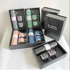 GENERICO - Set de 4 Pz Termo de Acero Inoxidable con tazas regalo color aleatorio