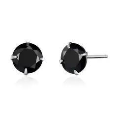 GENERICO - Aretes Hombre Punto De Luz Zircón Negro Plata 950 - 6mm