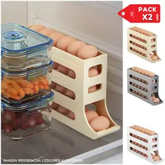 GENERICO - Contenedor Organizador Deslizante de Huevos 4 niveles Pack x2