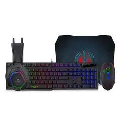 ENKORE - Kit Gamer 4 En1 BRAIN4 ENT G1005-4 Teclado Mouse+ Auricular+Pad Mouse