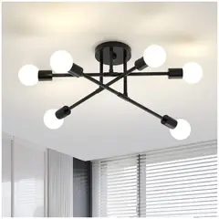 GENERICO - Lampara de Techo 6 Luces Negro - sin focos