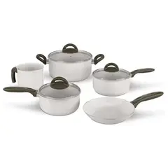 BRINOX - Juego de Ollas 14 Piezas Suprema Vainilla + Cuchillos Cross – Estilo Suave y Corte Preciso en tu Cocina