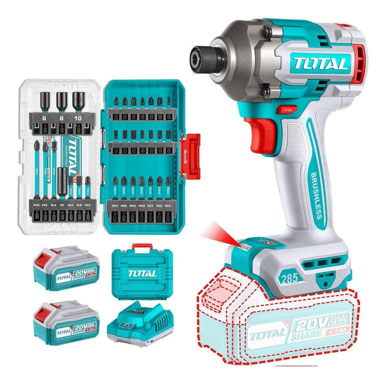 Atornillador de impacto 20v Brushless 285Nm + punteros