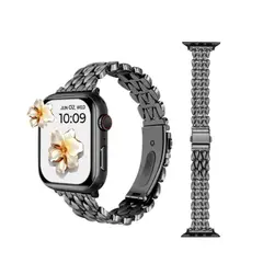 GENERICO - Correa Acero Brillante RICE Para Apple Watch 45mm - Negro