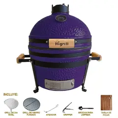 FRITECSA - Kamado 16 Pulgadas Parrilla Multifuncional Purpura con Grill de 2do Nivel y Grill de Hierro Fundido