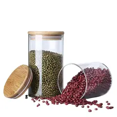 HYGGE - Set de 2 Frascos de Vidrio Borosilicato con Tapa de Bambú 700 ml