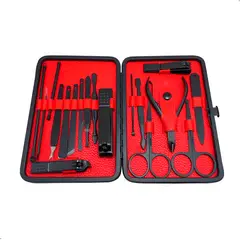 GENERICO - Set Manicura Pedicura Acero Inoxidable Color Negro 18 Piezas
