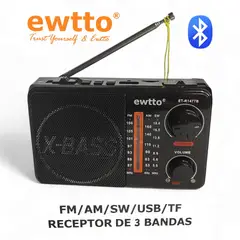 EWTTO - Radio Portátil Recargable ET-R1477B FM/AM/SW Bluetooth, USB