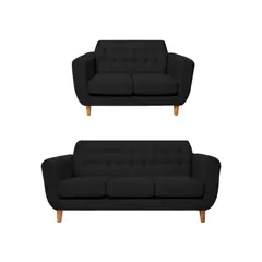 BARAKA HOME - Juego de Sala Vintage Sofía 3 + 2 - Negro