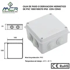 GENERICO - CAJA DE PASO O DERIVACION HERMETICO DE PVC 100X100X70 CON CONO