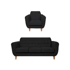 BARAKA HOME - Juego de Sala Vintage Sofía 3 + 1 - Negro