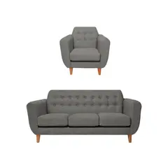 BARAKA HOME - Juego de Sala Vintage Sofía 3 + 1 - Gris oscuro