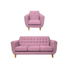 BARAKA HOME - Juego de Sala Vintage Sofía 3 + 1 - Rosado