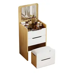 GENERICO - Tocador de Maquillaje con Espejo Plegable con sillón Beige