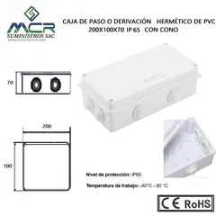 GENERICO - CAJA DE PASO O DERIVACION HERMETICO DE PVC 200X100X70 CON CONO