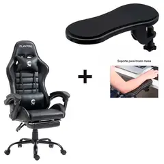 PLAYPRO - Combo Silla con Masajeador Negro + Soporte de Brazo Escritorio