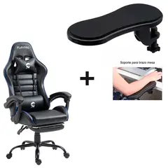 PLAYPRO - Combo Silla con masajeador Azul + Soporte de Brazo Escritorio