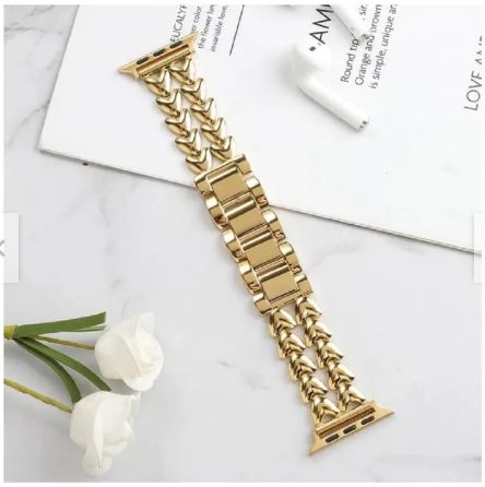 Correa Acero Brillante Doble Corazón Para Apple Watch 38mm - DORADO