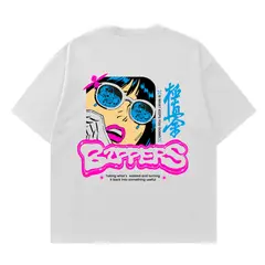 HOLGU - Polo Oversize Hombre Algodon Anime - Blanco