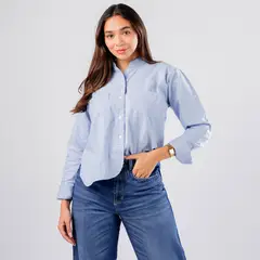 ROXJES JEANS - Blusa Manga Larga Oversize Cuello Chino Mujer