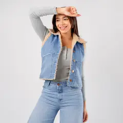 ROXJES JEANS - Chaleco Denim Con Forro Carnero Mujer