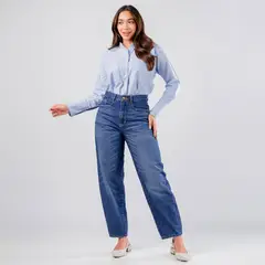 ROXJES JEANS - Jean Barrel Algodon Denim Tiro Alto Mujer