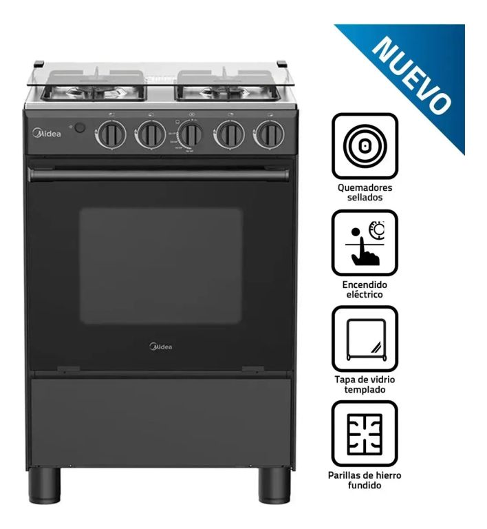 Cocina a gas 4 Hornillas 24" 67 Litros Negro MGS24FS2LFABBC + 1 año de garantía (Nuevo)