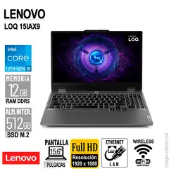 LENOVO - LAPTOP LOQ 15IAX9 156 FHD IPS CORE i5-12450HX 44GHz 12GB DDR5 SIN SISTEMA OPERATIVO