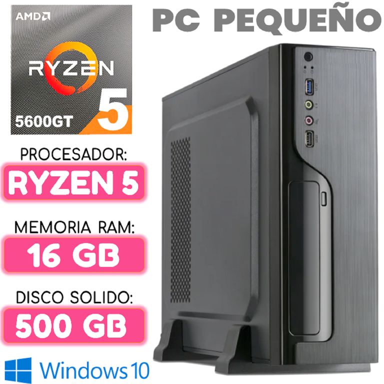 Computadora MINI CPU RYZEN 5 5600GT RAM 16Gb SSD 500Gb PC pequeño