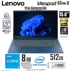 LENOVO - Laptop Ideapad Slim 3 Intel Core i5 12450H 8GB RAM 512GB SSD 15.6" FHD Free Dos - 83ER001CLM
