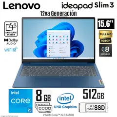 LENOVO - Laptop Ideapad Slim 3 15IAH8 Intel Core i5 12450H 8GB RAM 512GB SSD 15.6" FHD - 83ER001CLM