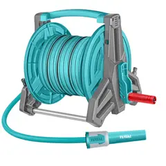 TOTAL TOOLS - Kit manguera de riego 20m porta manguera retráctil conectores rápidos