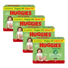 HUGGIES - PACK DE 4 PAÑALES ACTIVE SEC BIGPACK TALLA XG X74