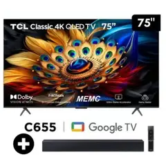 TCL - Televisor QLED 4K Ultra HD 75 75C655 Google TV + Barra de sonido C400