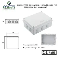 GENERICO - CAJA DE PASO O DERIVACION HERMETICO DE PVC 200X155X80 CON CONO