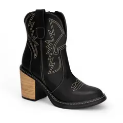 GENERICO - Bota Mujer Bordado Texana Taco 7 2086L-75 Color Negro